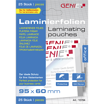 Laminierfolien (100 Mikron im Visitenkartenformat 95 x 60 mm) 25er Pack