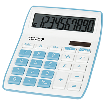 10-digit desktop calculator with dual power (solar and battery), blue