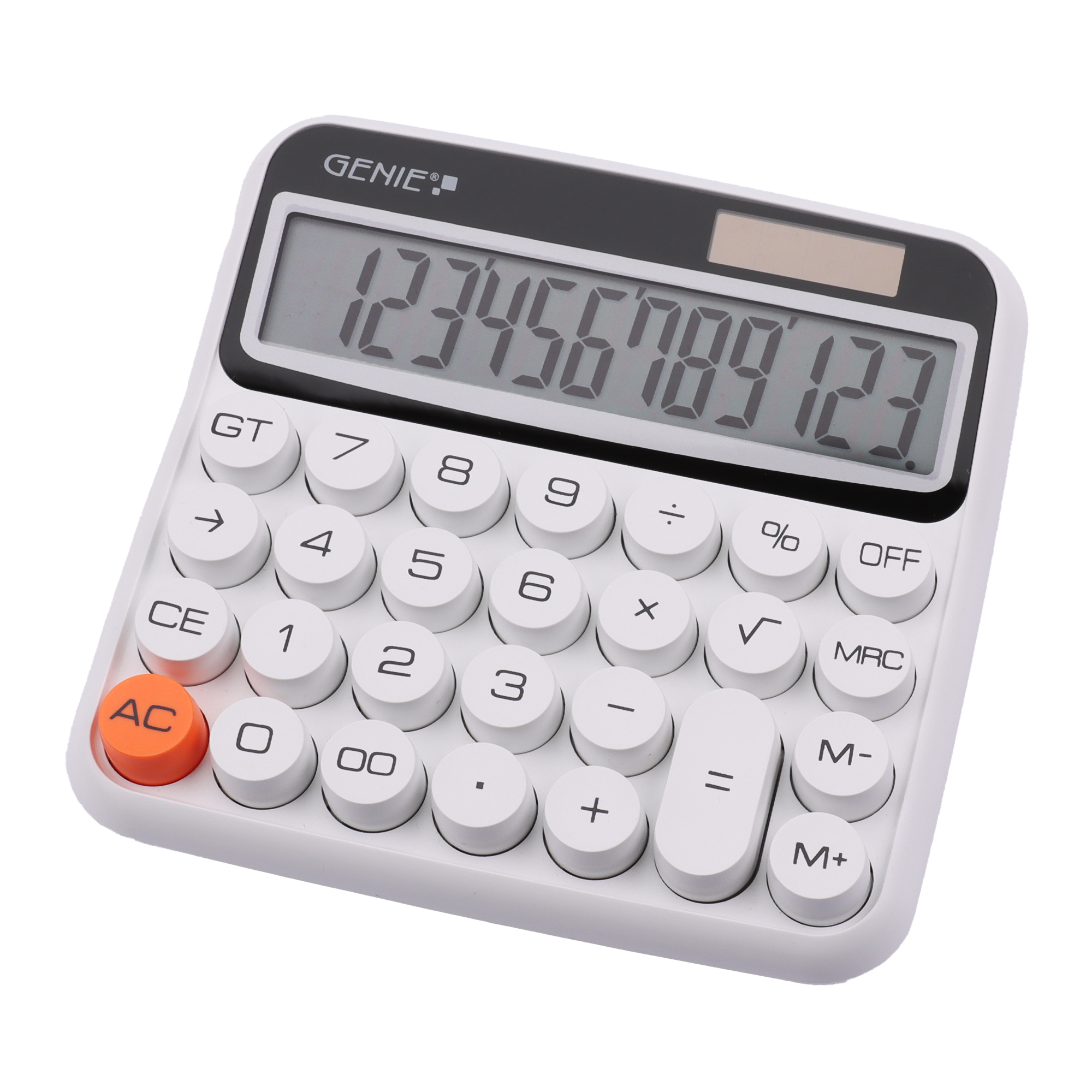 12-digit desktop calculator with dual power (solar and battery), white