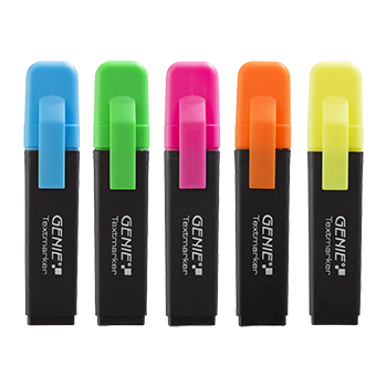 Textmarker je 1x neon gelb, orange, pink, blau, grn, mit Keilspitze
5er Pack Strichbreite ca. 1-5 mm, einzeln Entnehmbar