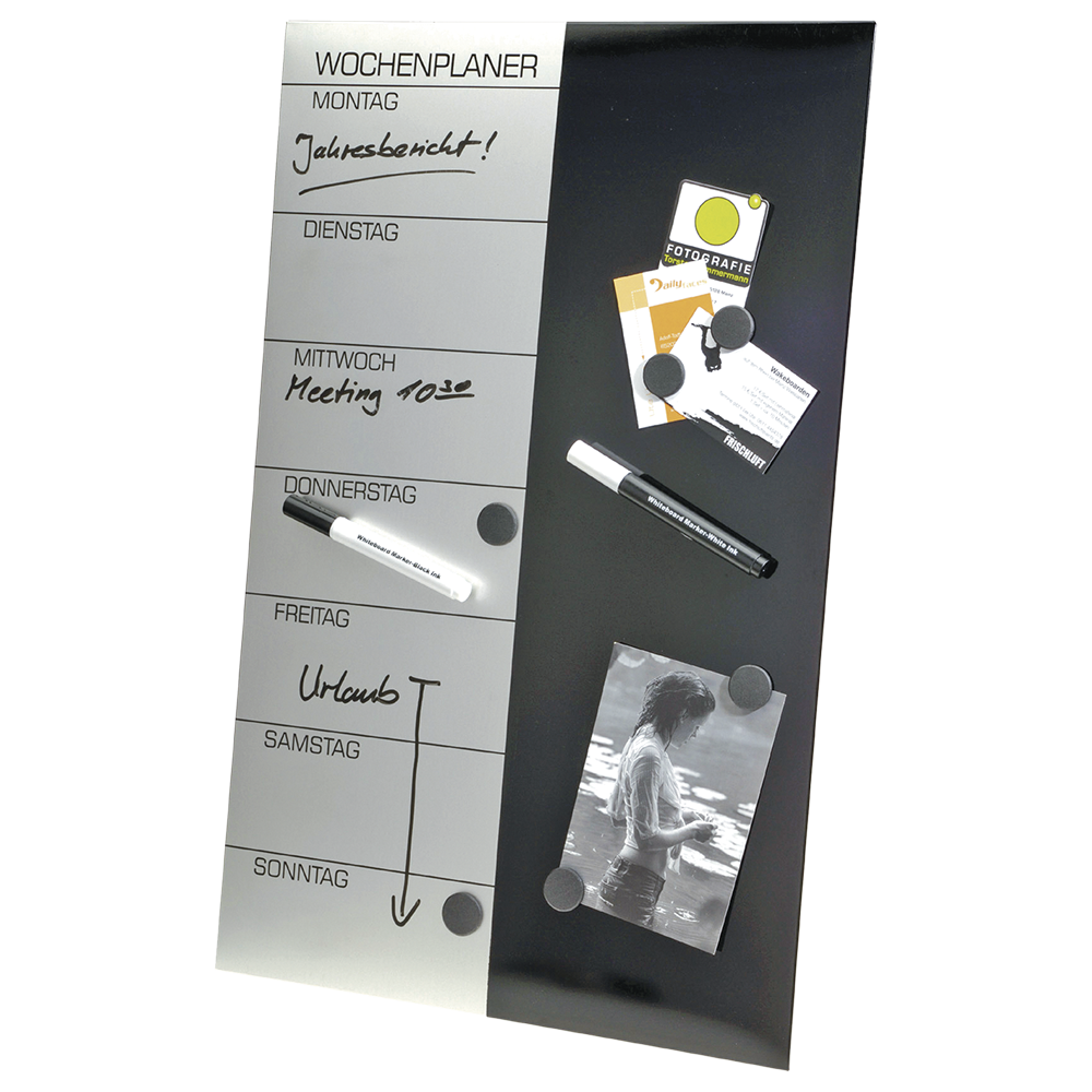 Wochenplaner Schreibtafel, inkl. Stifte, Magnete und Wandbefestigung, 57 x 37 cm