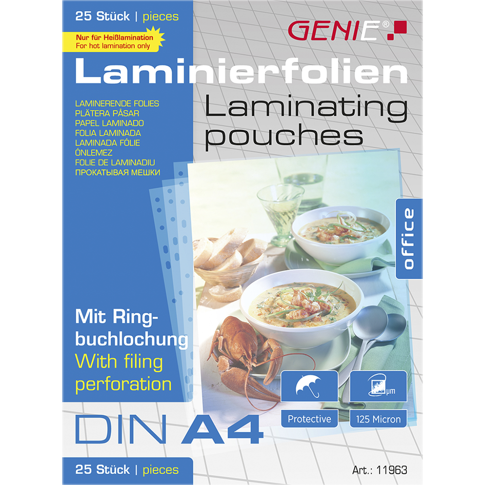 Laminierfolien (Abheftrand, Lochung, DIN A4) 25er Pack